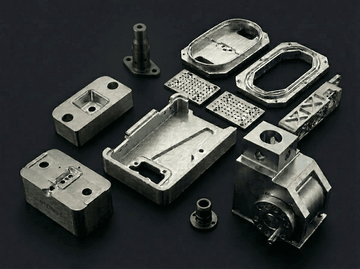 Kolekcija precizno CNC obrađenih aluminijskih komponenti — serijska proizvodnja
